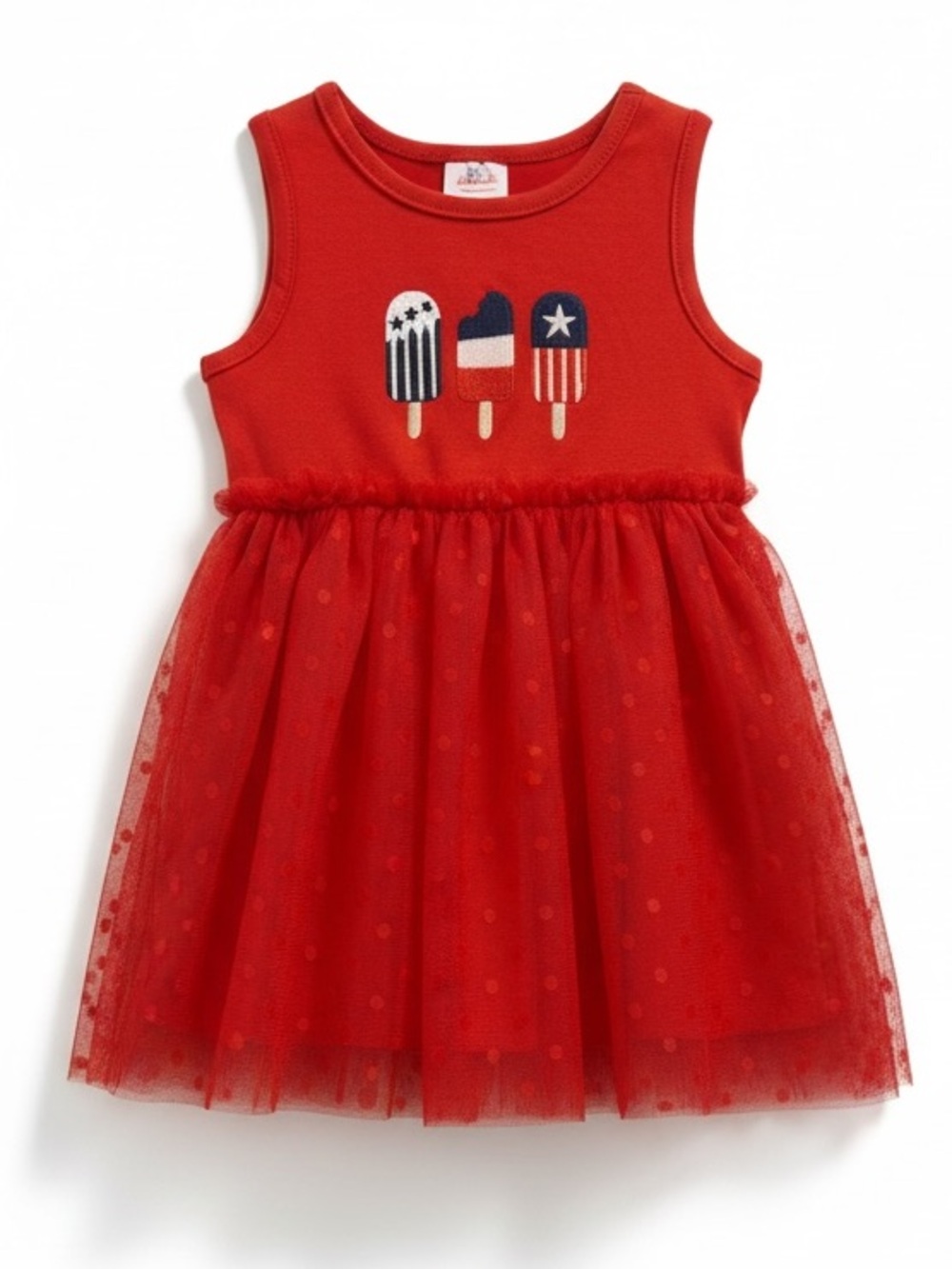 Popsicle Appliqués 4th of July Sleeveless Tulle Dress
